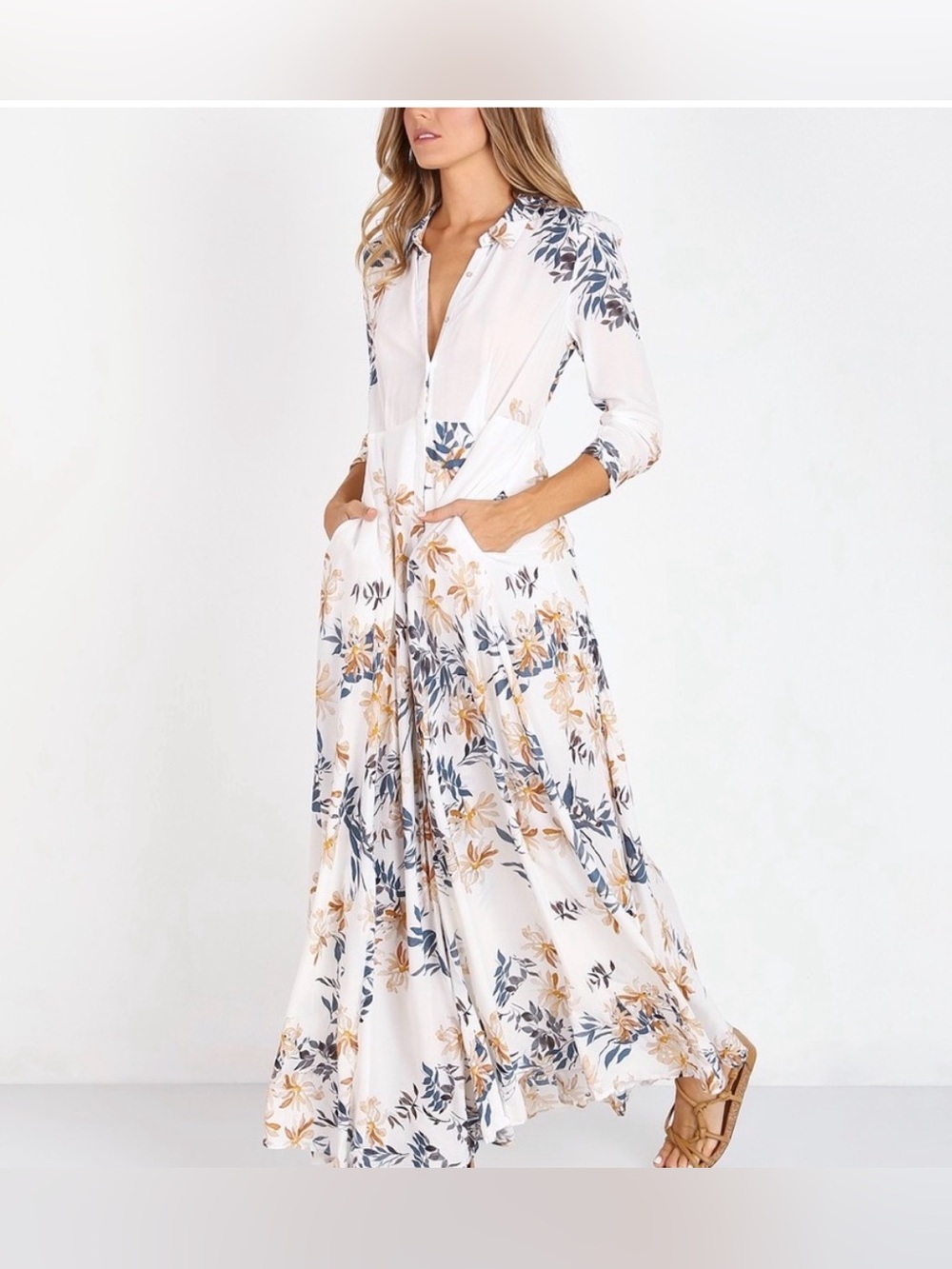 Free People After The Storm Maxi Dress 0 Ivory Floral Boho Chic Festival Western